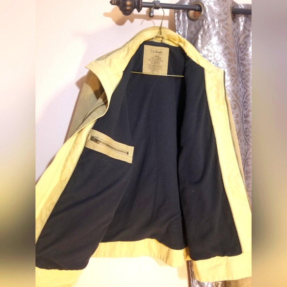 LL BEAN MENS BEIGE VTG JACKET/COAT REGULAR LARGE 100%COTTON OUTER SHELL